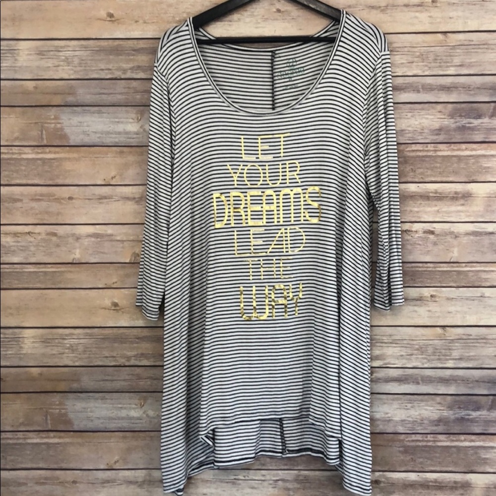Black and white stripped tunic w/ gold lettering